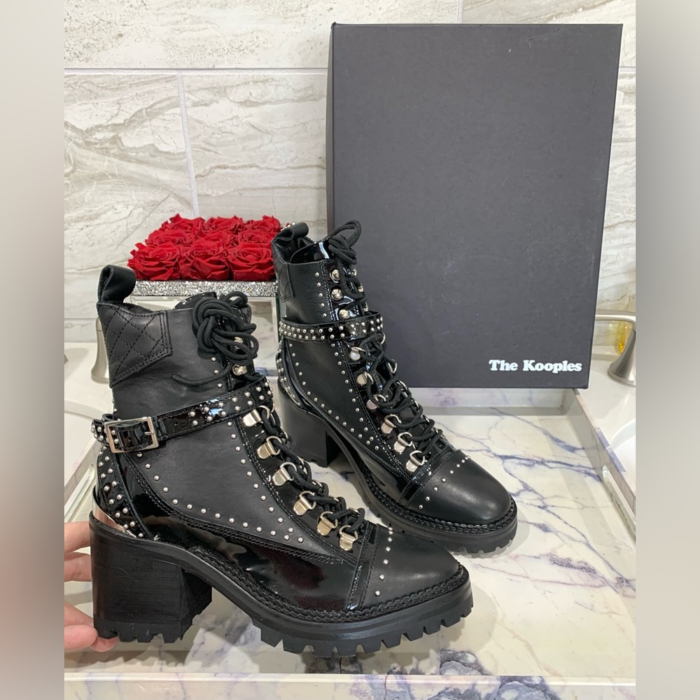 The Kooples Black Studded Combat Moto Heeled Boots